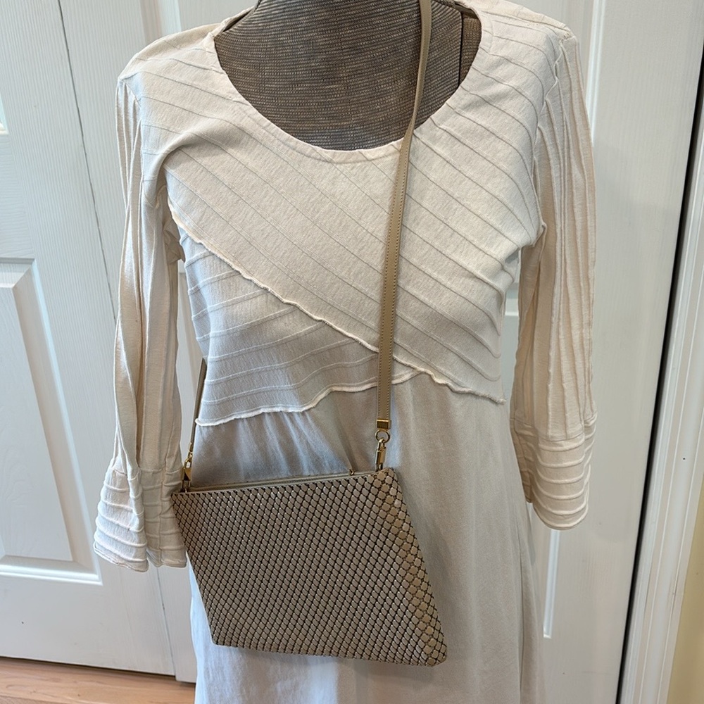 Whiting and Davis beige mesh zip closure convertible crossbody bag - Picture 14 of 14
